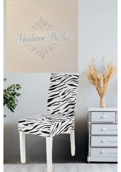 1 Adet Siyah Renk Zebra Desen Tüylenmez Kaymaz Esnek Lastikli Dijital Sandalye KILIFI,45 x 45 x 60 Ölçü