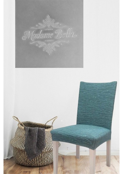 Mint Yeşili Çubuk Desen Jakarlı Esnek Yıkanabilir Lastikli 1 Adet 45 x 45 x 60 Boyutunda Sandalye Kılıfı