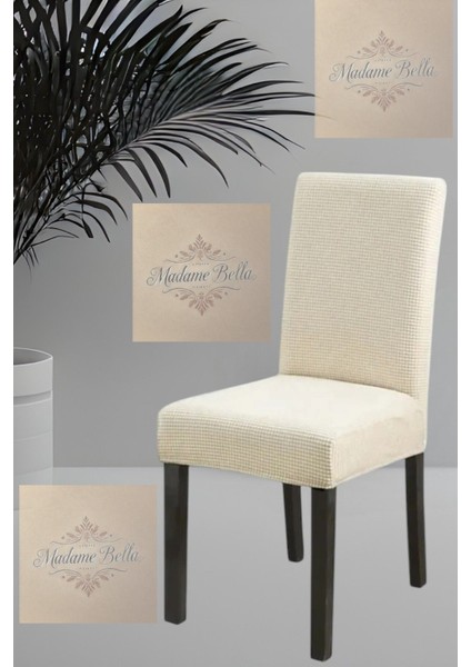 1 Adet Kare Desen Krem Sandalye Kılıfı, Lastikli Tüylenmez Yıkanabilir 45 x 45 x 60 Ölç Sandalye Örtsü