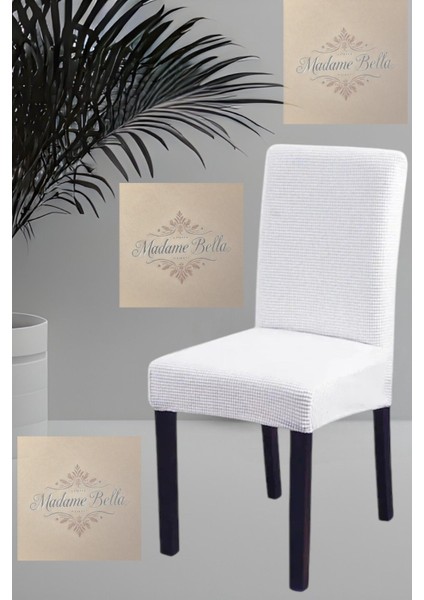 1 Adet Kare Desen Beyaz Sandalye Kılıfı, Lastikli Tüylenmez Yıkanabilir 45 x 45 x 60 Ölç Sandalye Örtsü