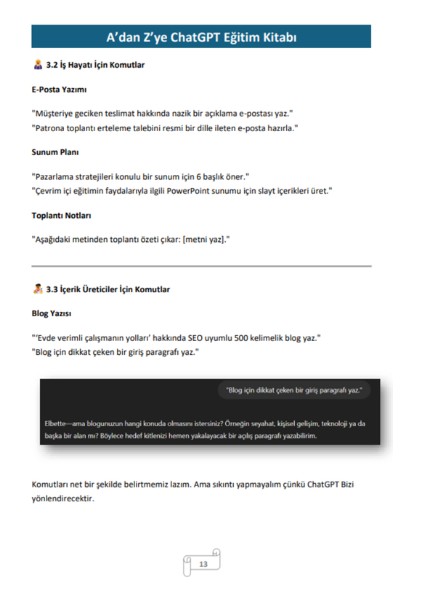 Chatgpt Eğitim Kitabı (Binlerce Komut)