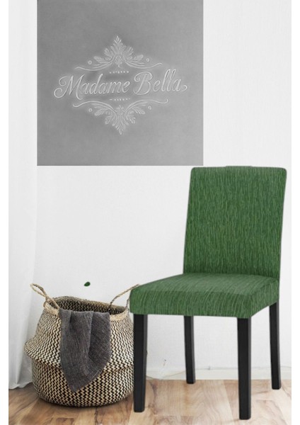 Yeşil Çubuk Desen Jakarlı Esnek Yıkanabilir Lastikli 1 Adet 45 x 45 x 60 Boyutunda Sandalye Kılıfı