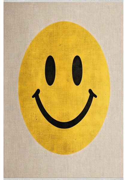 Sarı Smiley Yüz Desenli Halı, Modern ve Eğlenceli Tasarım, Genç Odası Için Neşeli Dokunuş