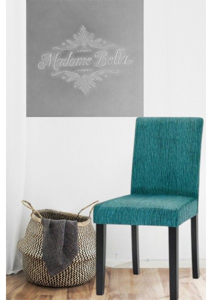 Indigo Çubuk Desen Jakarlı Esnek Yıkanabilir Lastikli 1 Adet 45 x 45 x 60 Boyutunda Sandalye Kılıfı