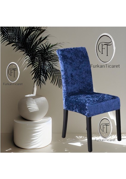 Lacivert Ipek Kadife Esnek Lastikli Sandalye Kılıfı Sandalye Örtüsü 1 Adet 45 x 45 x 60 Boyutunda