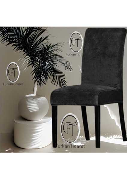 Siyah Ipek Kadife Esnek Lastikli Sandalye Kılıfı Sandalye Örtüsü 1 Adet 45 x 45 x 60 Boyutunda