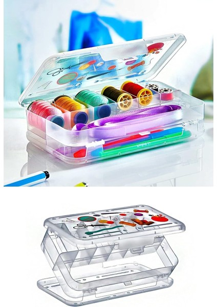 Şeffaf Plastik Bölmeli Çift Taraflı Hobi Dikiş Iğne Kutusu Düzenleyici Arduino Balıkçı Malzeme Saklama Organizer (1 Adet)