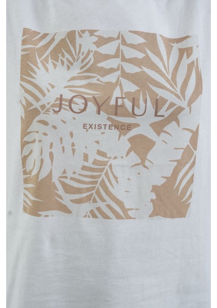 Ekru Bej Joyful Baskılı Tshirt modelleri