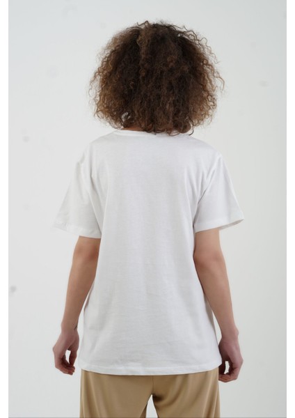 Ekru Bej Joyful Baskılı Tshirt indirimleri