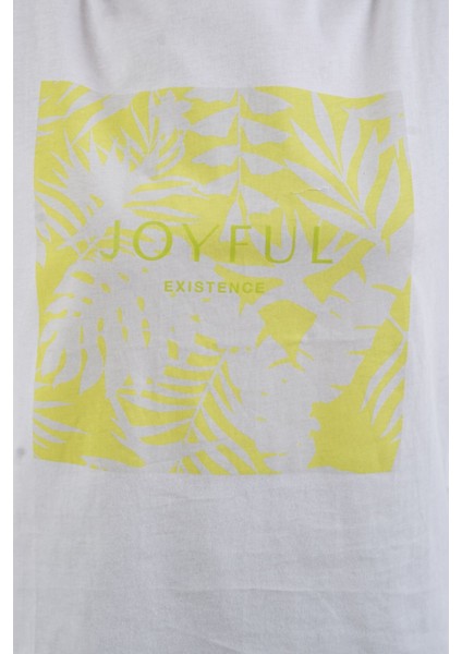Ekru Sarı Joyful Baskılı Tshirt modelleri