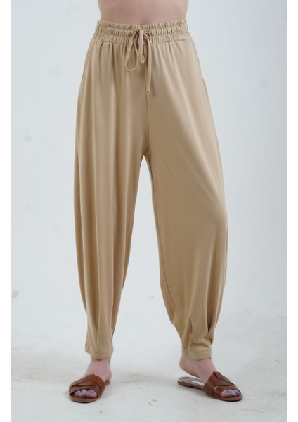 Koyu Bej Paça Pileli Modal Pantolon modelleri