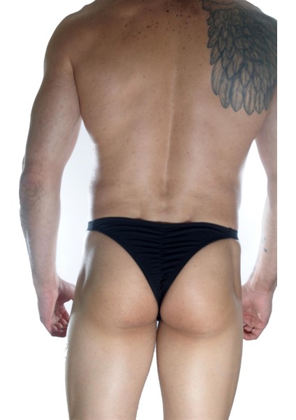 Erkek Arkası Büzgülü Siyah Brazillian Slip