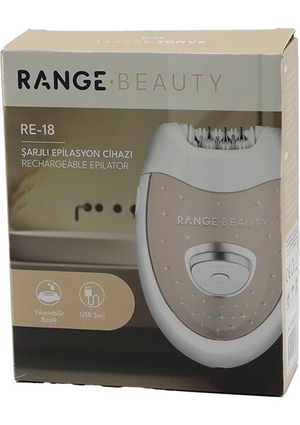 Range Beauty Re-18 Epilasyon Cihazı Epilatör USB ŞARJLI=50DK 2 Kademe Hız Yıkanabilir Başlık=18 Çift Cımbız