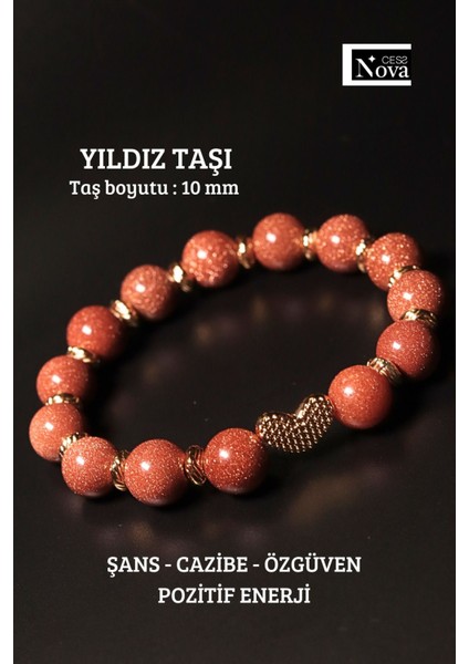 Sertifikalı Doğal Taş Kalpli Tasarım Bileklik ( Taş Boyutu 10 Mm)