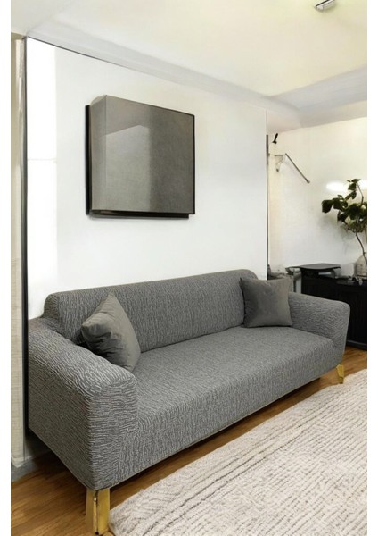 3 Kişilik Jakarlı Çubuk Desen Lastikli Koltuk Kılıfı Çekyat Koltuk Örtüsü Streç Esnek Kanepe Kılıfı