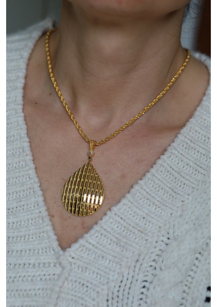 14 Ayar Altın Cimarlı Ajda Desenli Damla Kolye Ucu modelleri