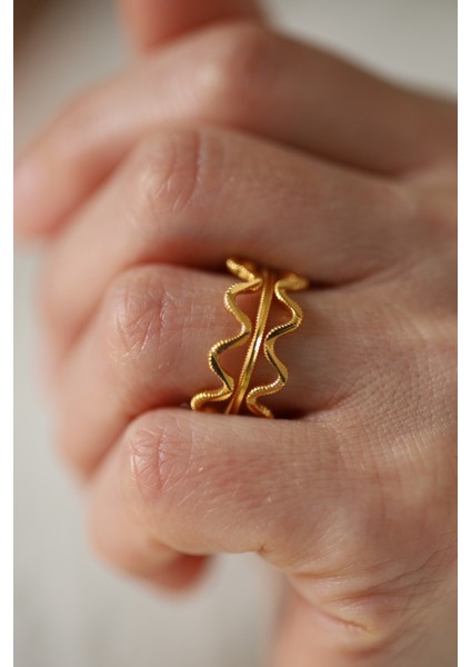 14 Ayar Altın Zikzak ve Düz Ajda Modeli Yüzük modelleri