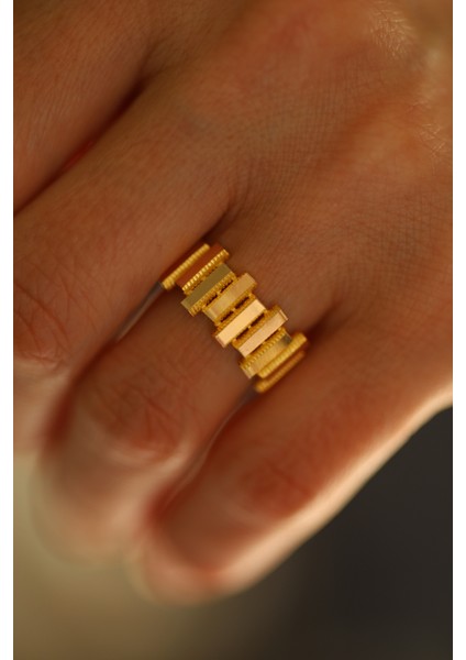 14 Ayar Altın Cimarlı Zikzak Desenli Yüzük modelleri