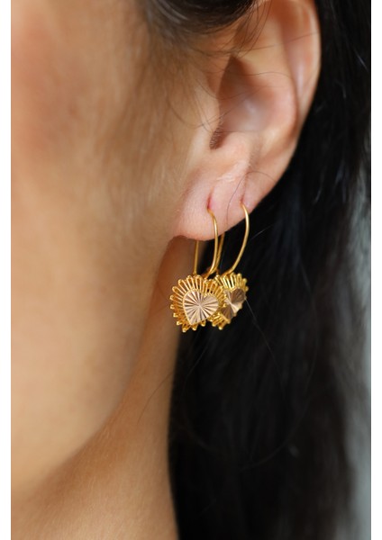 14 Ayar Altın Cimarlı Kalp Detaylı Tel Sallantılı Küpe fiyatları