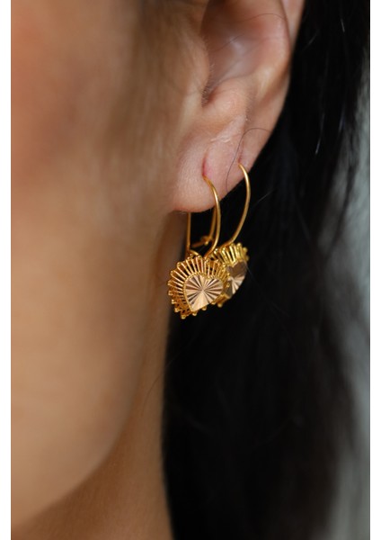 14 Ayar Altın Cimarlı Kalp Detaylı Tel Sallantılı Küpe modelleri