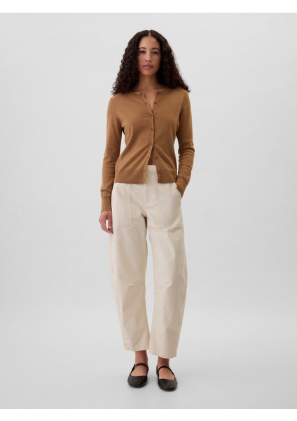 Kadın Kırık Beyaz High Rise Barrel Khaki Pantolon