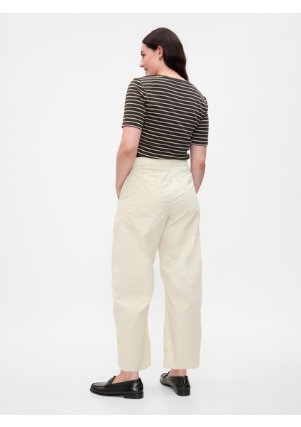 Kadın Kırık Beyaz High Rise Barrel Khaki Pantolon modelleri