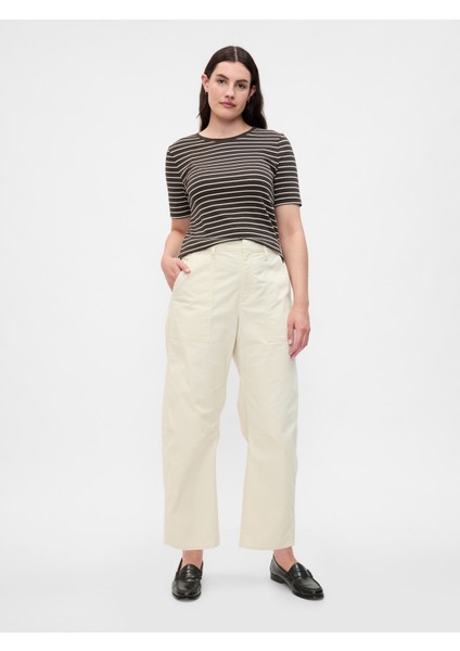 Kadın Kırık Beyaz High Rise Barrel Khaki Pantolon fırsatları