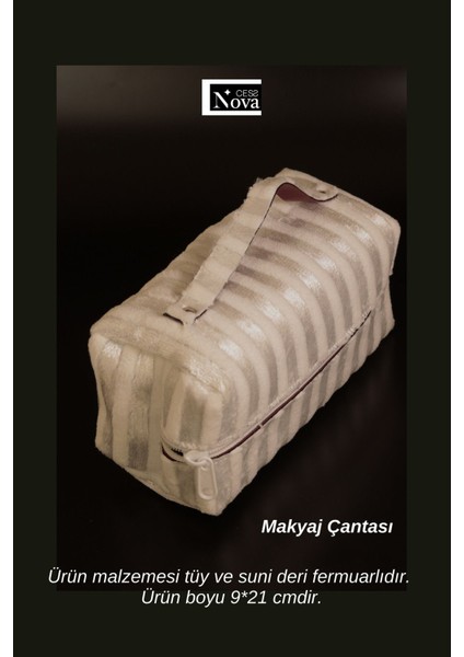 Makyaj Çantası - Guasha Taşıma Çantası Kadife Çizgili