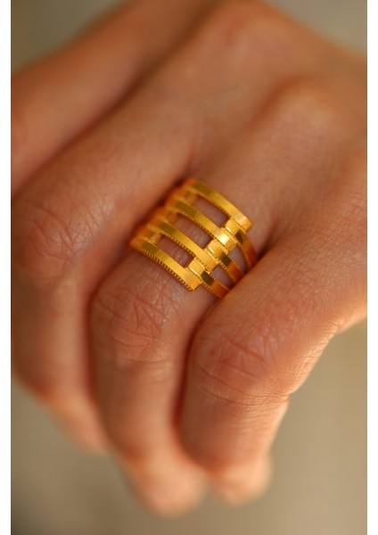 14 Ayar Altın Cimarlı 4 Sıra Kaburga Yüzük