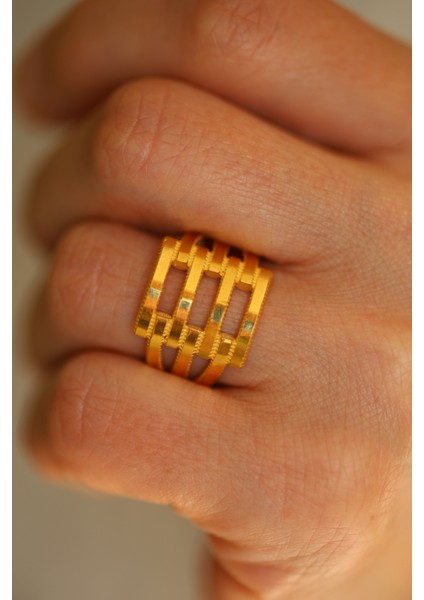 14 Ayar Altın Cimarlı 4 Sıra Kaburga Yüzük modelleri