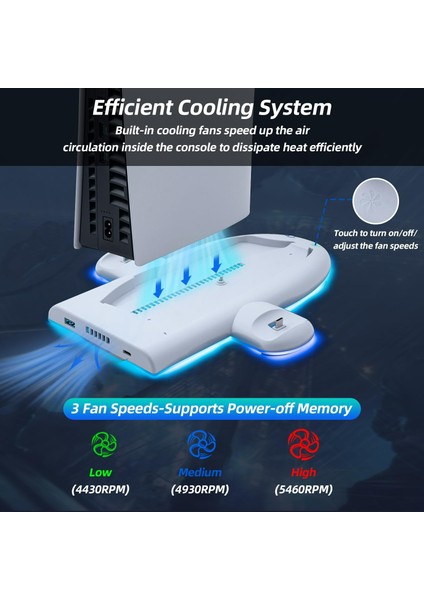 Ps5 Slim Için Wigearss Dikey Stand Soğutma Fanları 3 Seviyede Ayarlanabilir Fanlı Çok Işlevli Stand