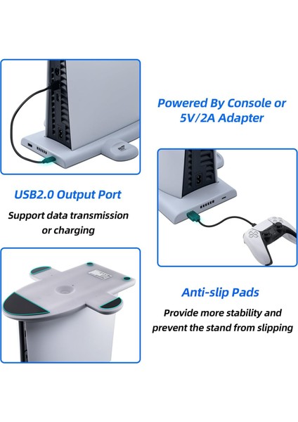 Ps5 Slim Için Wigearss Dikey Stand Soğutma Fanları 3 Seviyede Ayarlanabilir Fanlı Çok Işlevli Stand