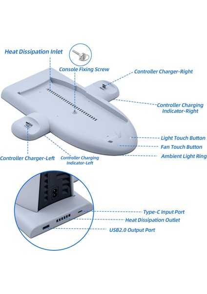 Ps5 Slim Için Wigearss Dikey Stand Soğutma Fanları 3 Seviyede Ayarlanabilir Fanlı Çok Işlevli Stand