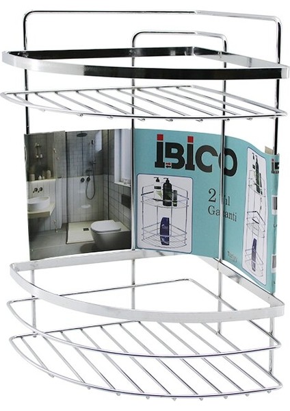 Lamalı 2 Katlı - Üçgen Krom Metal Banyo Köşelik - Duşkabin Raf