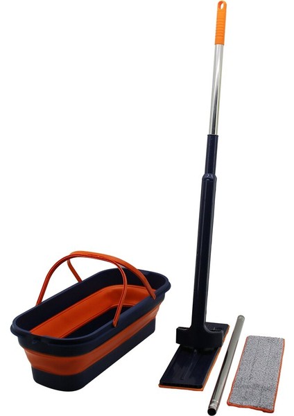 Kendinden Sıkmalı Katlanır - Tekerli Kovalı Mop Seti Yedek BEZLİ360° BAŞLIK=11.5X41CM- SAP:130CM