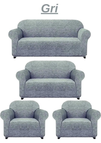 Dokuma Jakar Koltuk Örtüsü 3 2 1 1.lastikli, Esnek, Yıkanabilir Koltuk Örtüsü Renk Gri 4lü Paket