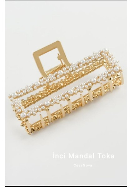 Dikdörtgen Inci Mandal Toka (Üst Altın Renk Metal)