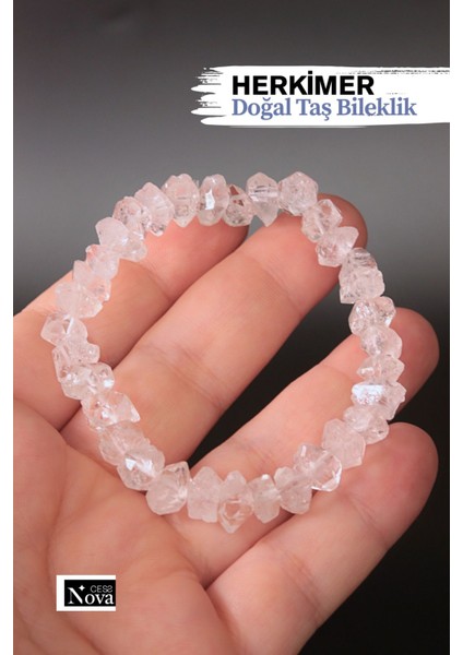Sertifikalı Herkimer Kırık Doğal Taş Bileklik Esnek Misineli ( 7- 8 mm )