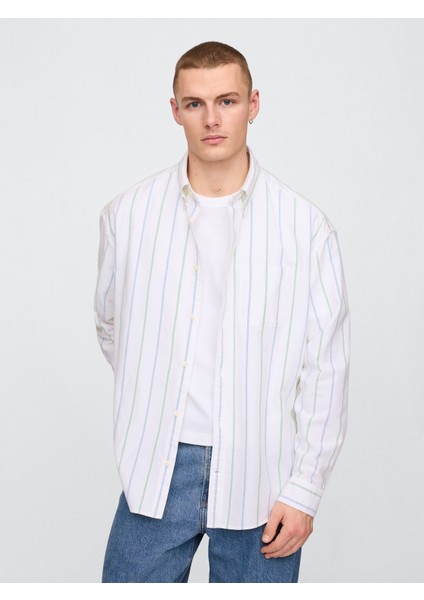 Erkek Orange Kıss Neon Desenli Oxford Big Gömlek