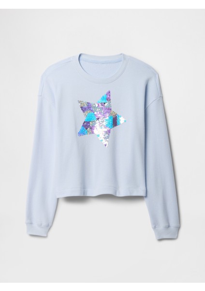 Kız Çocuk Mavi Pul Detaylı Grafik Sweatshirt indirimleri