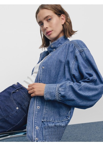 Kadın Mavi Ultrasoft Denim Bomber Ceket fiyatları