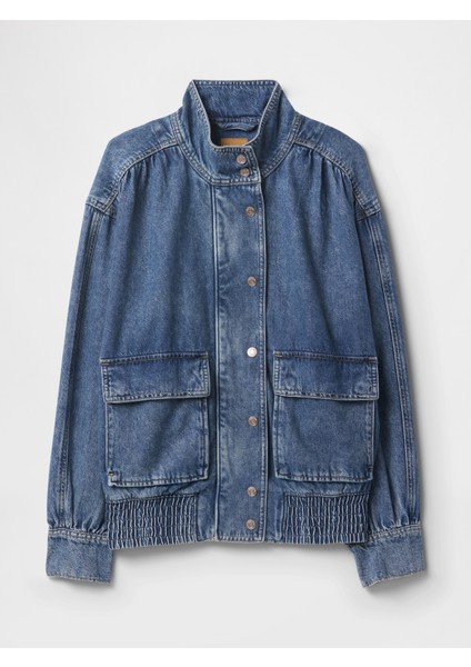 Kadın Mavi Ultrasoft Denim Bomber Ceket modelleri