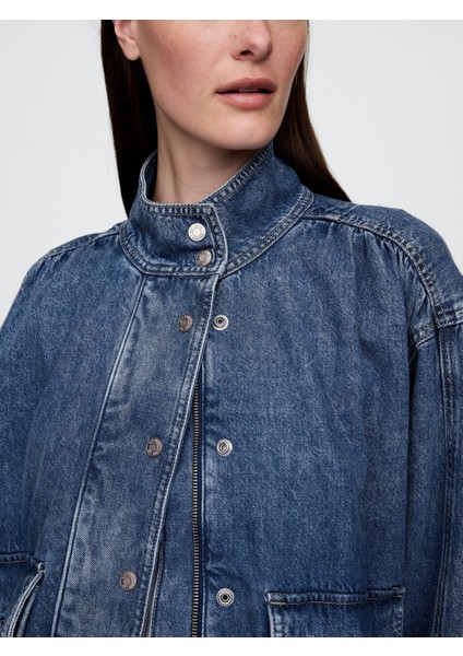 Kadın Mavi Ultrasoft Denim Bomber Ceket fırsatları