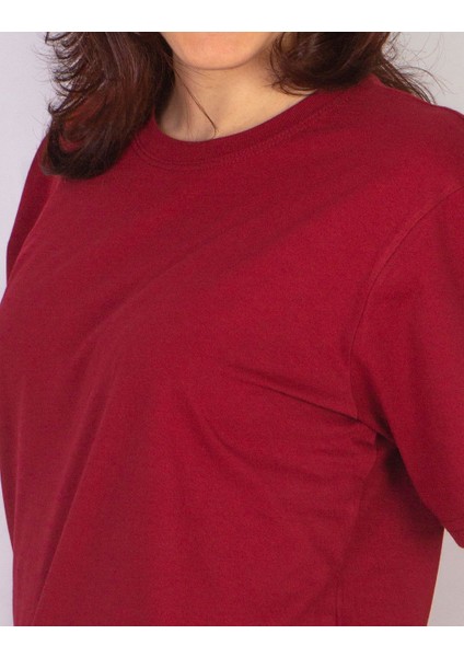 Ünisex Bordo Oversize Bisiklet Yaka Kısa kollu T-Shirt