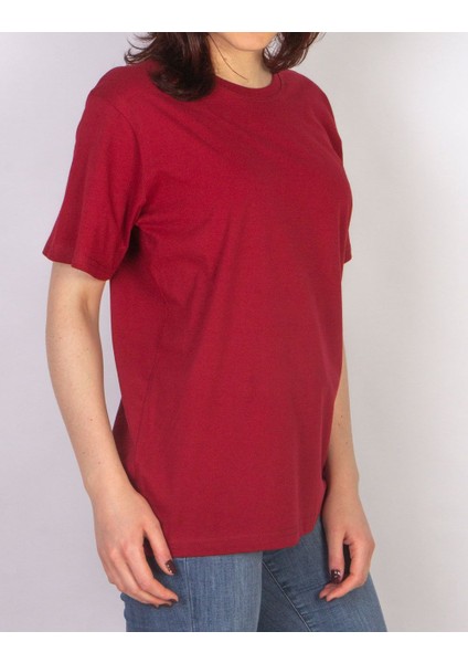 Ünisex Bordo Oversize Bisiklet Yaka Kısa kollu T-Shirt