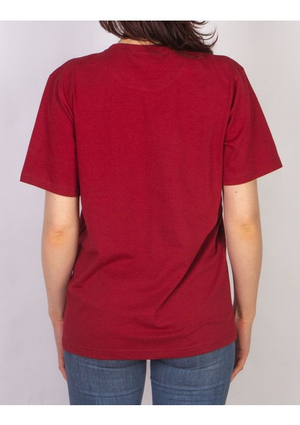 Ünisex Bordo Oversize Bisiklet Yaka Kısa kollu T-Shirt