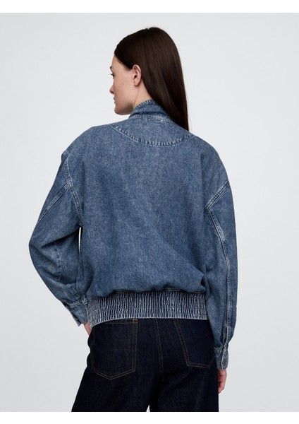 Kadın Mavi Ultrasoft Denim Bomber Ceket indirimleri