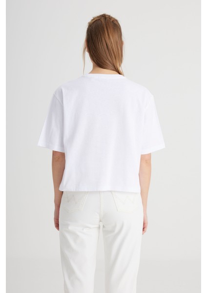 Beyaz Ünisex Oversize Bisiklet Yaka Penye Kısa kollu T-Shirt