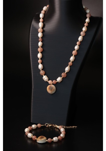 Sertifikalı Doğal Taş Barok Inci Kıl Zincir Kolye ve Bileklik Seti