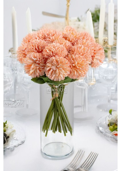 Yapay Çiçek Top Krizantem 7li Mini Kartopu Demeti 30 cm Somon